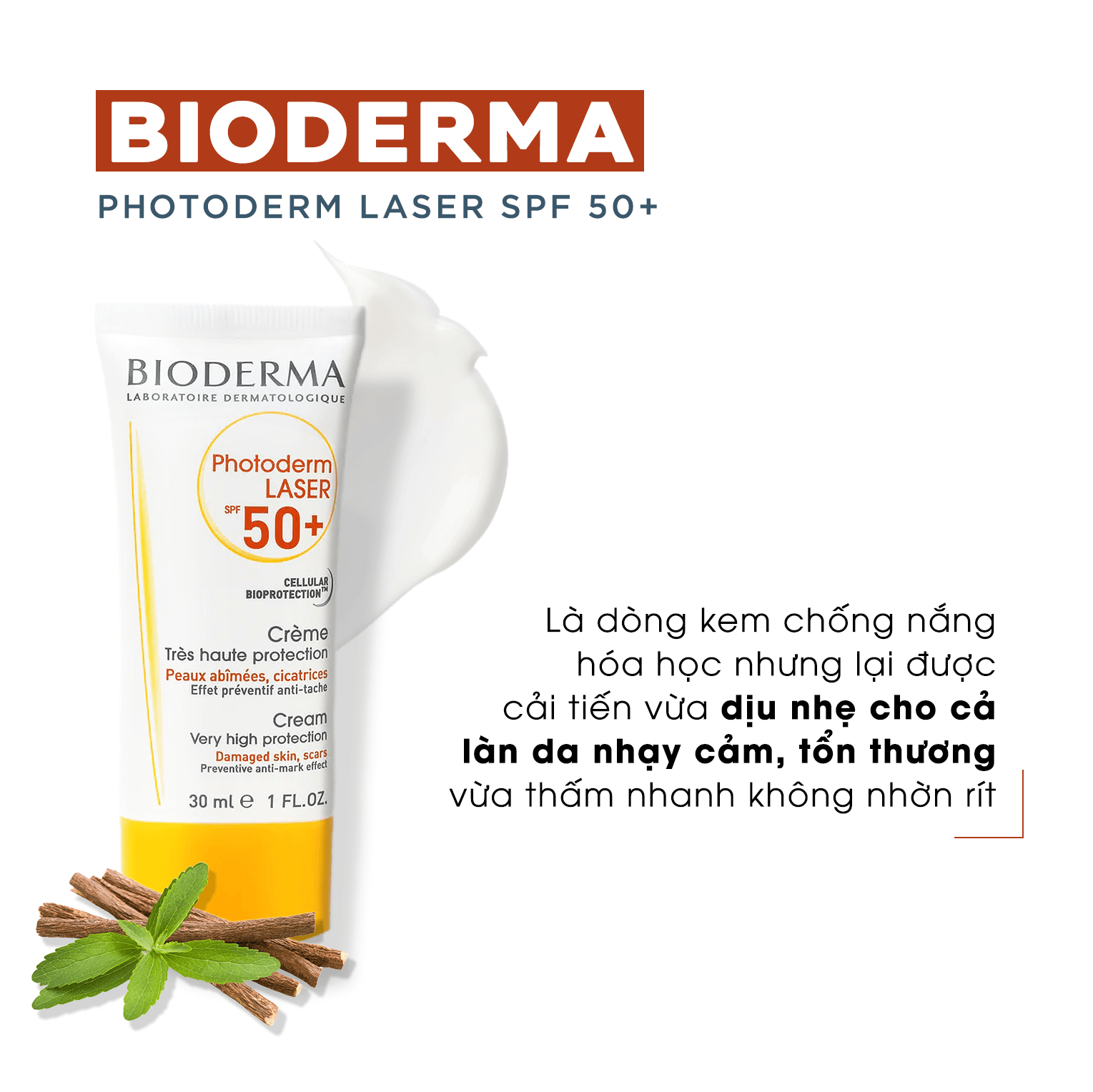 Kem chống nắng Bioderma Photoderm Laser SPF 50+ cung cấp bảo vệ cao cho làn da nhạy cảm và tổn thương, với thành phần cải tiến giúp dịu nhẹ và thấm nhanh không nhờn rít, lý tưởng cho da treatment và những người dùng AHA, BHA, Retinol.