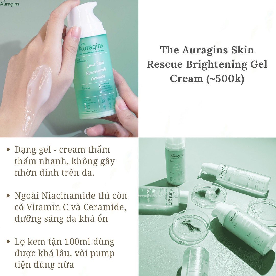 Bài viết đánh giá 4 sản phẩm chứa Niacinamide, bao gồm Auragins Skin Rescue Brightening Gel Cream. Niacinamide giúp làm sáng da, cung cấp độ ẩm và tăng cường sản sinh collagen. Tìm hiểu các sản phẩm nổi bật với giá cả hợp lý.