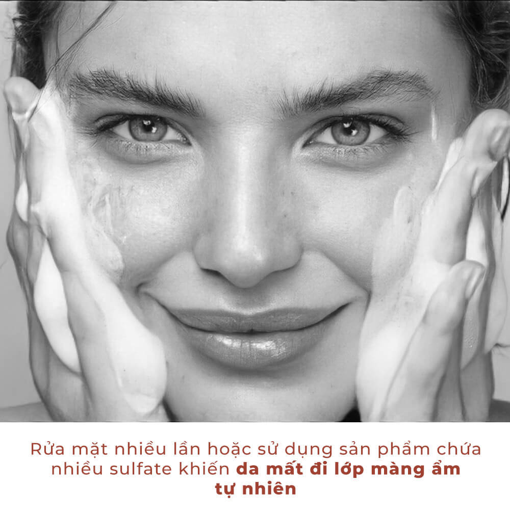 Thói quen rửa mặt nhiều lần hoặc sử dụng sản phẩm chứa sulfat có thể gây da mặt trở nên khô rát, ửng đỏ, ảnh hưởng đến lớp màng ẩm tự nhiên.