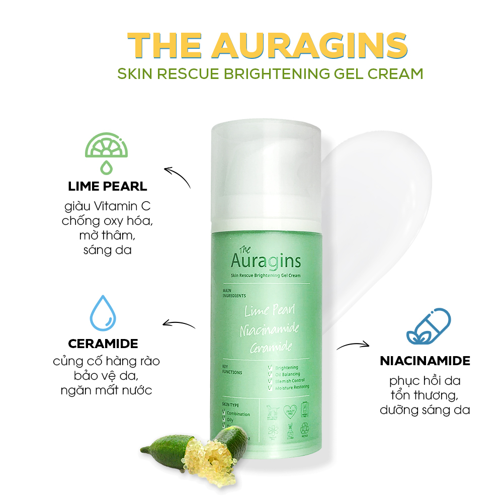Gel dưỡng ẩm The Auragins sẽ giúp làn da của bạn trở nên căng mịn và sáng khỏe với các thành phần như Niacinamide, Ceramide và Lime Pearl. Đây là sản phẩm lý tưởng cho làn da dầu trong mùa hè, cung cấp độ ẩm suốt 24h.
