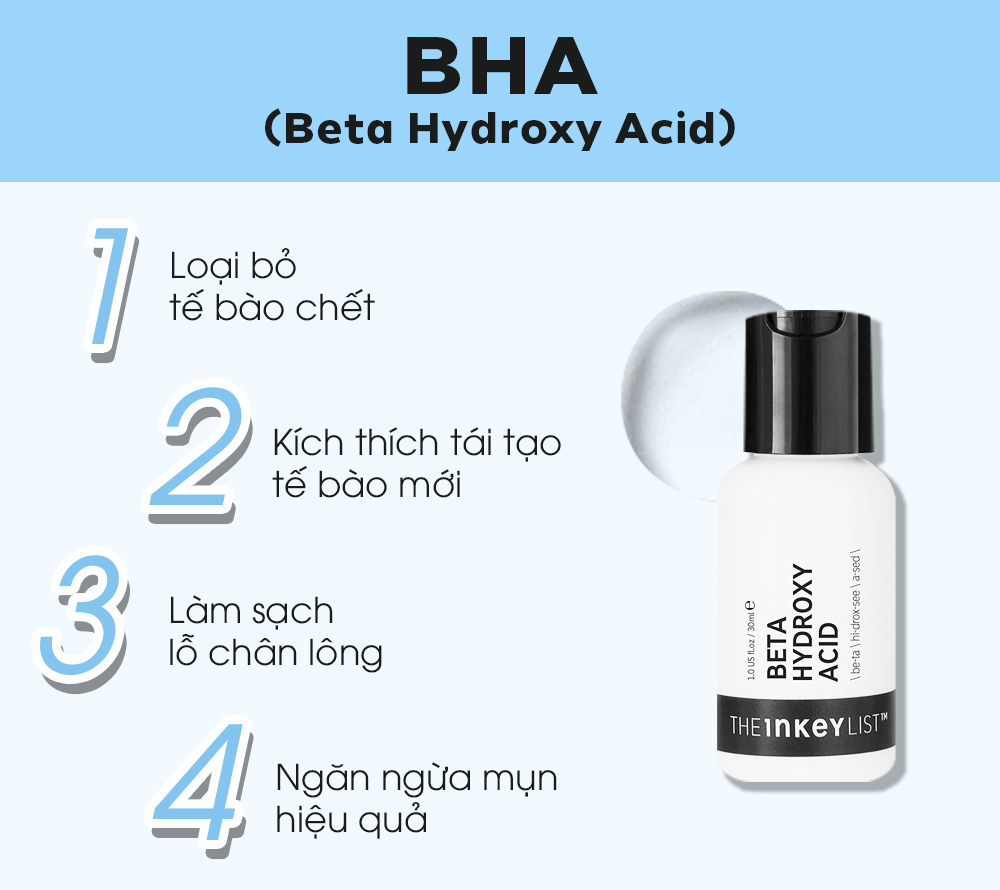 BHA (Beta Hydroxy Acid) giúp loại bỏ tế bào chết, kích thích tái tạo tế bào mới, làm sạch lỗ chân lông và ngăn ngừa mụn hiệu quả. Bài viết từ Lixibox phân tích sự khác nhau giữa AHA và BHA, cách sử dụng để tối ưu hóa hiệu quả tẩy tế bào chết và peel da.