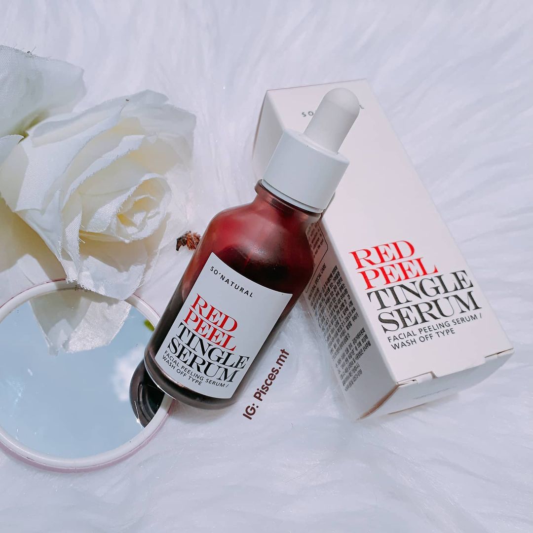 Sản phẩm Red Peel Tingle Serum của thương hiệu So' Natural, được giới thiệu trong bài review serum red peel, khám phá lý do sản phẩm này được các beauty blogger yêu thích và câu hỏi serum red peel có tốt không.