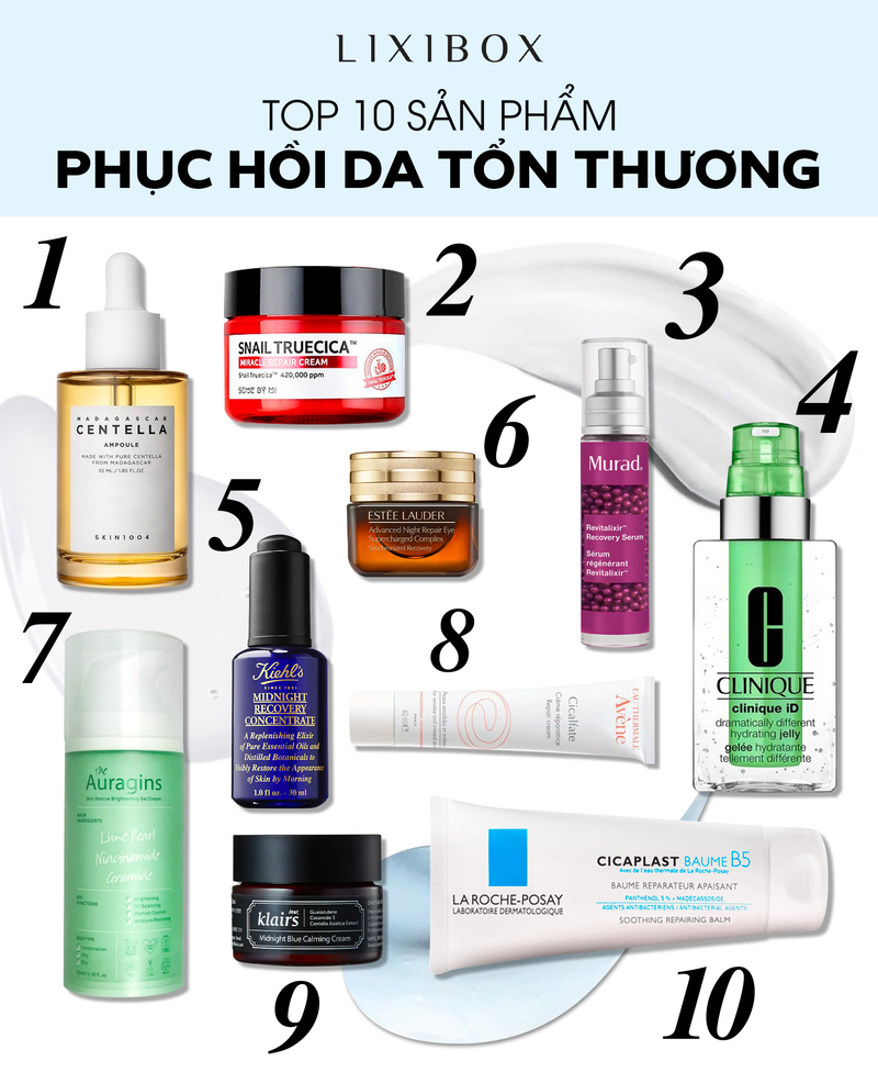 Top 10 sản phẩm phục hồi da tổn thương: Phục hồi da bong tróc, viêm mụn, ửng đỏ nhờ những serum phục hồi và kem phục hồi hiệu quả, giúp tái tạo và duy trì làn da khỏe mạnh.