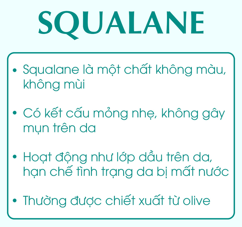 Bài viết về squalane, một thành phần chống lão hóa vừa giữ ẩm hiệu quả, có kết cấu mỏng nhẹ và hoạt động như lớp dầu bảo vệ da, giúp giảm tình trạng da mất nước, thường được chiết xuất từ olive.