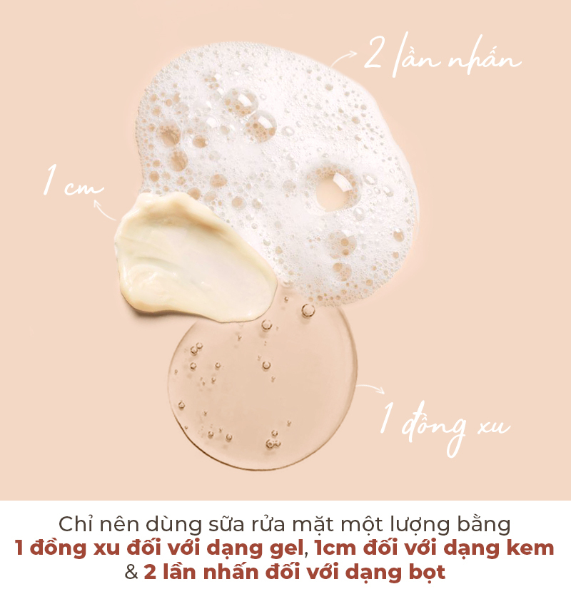Chỉ nên dùng sữa rửa mặt một lượng bằng 1 đồng xu đối với dạng gel, 1cm đối với dạng kem & 2 lần nhấn đối với dạng bọt. Những sai lầm khi rửa mặt có thể gây da khô sau khi rửa mặt, xem ngay lưu ý khi rửa mặt để tránh tổn thương cho làn da.