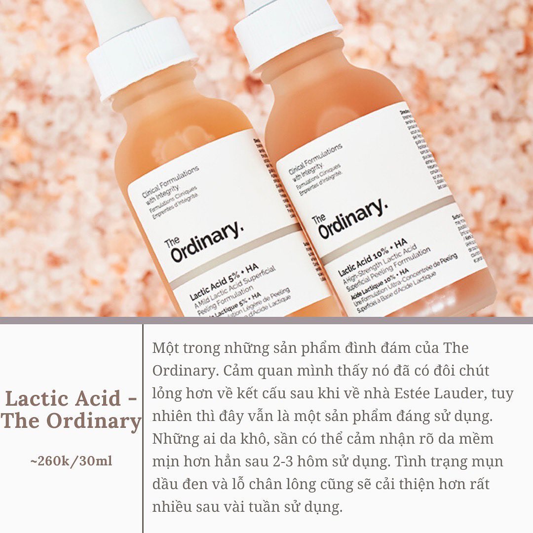Bài viết về cách chăm sóc da với AHA, bao gồm sản phẩm Lactic Acid từ The Ordinary, giúp làm mịn da, giảm mụn, và cải thiện tình trạng lỗ chân lông to. Đọc để khám phá top 5 sản phẩm chứa AHA và review mỹ phẩm cho da dầu mụn.