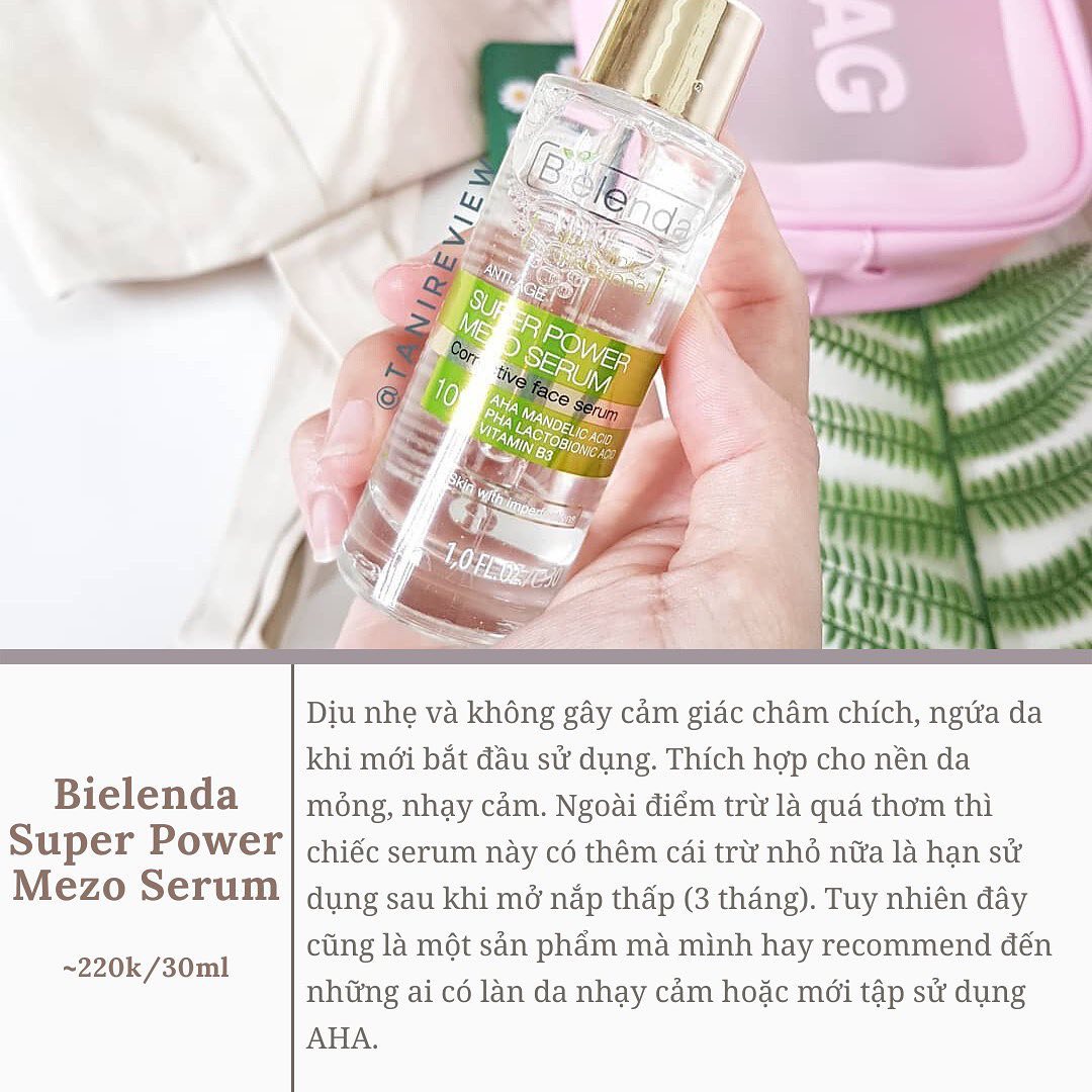 Bielenda Super Power Mezo Serum với AHA giúp làm sạch tế bào chết, giảm mụn và tái tạo da nhanh chóng. Sản phẩm lý tưởng cho làn da dầu mụn, mang lại làn da mịn màng và tươi trẻ hơn.