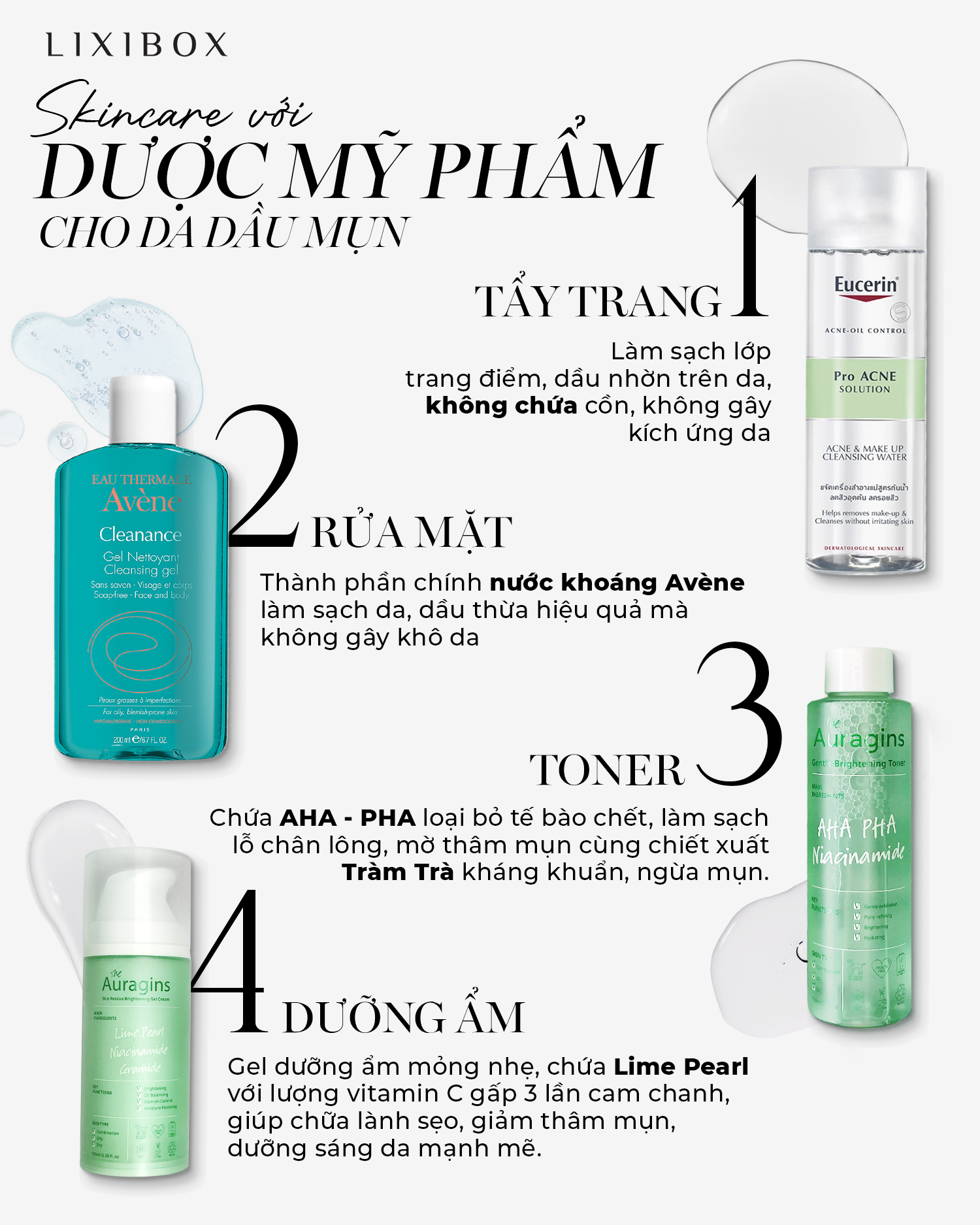 Bài viết giới thiệu sản phẩm skincare từ nhà thuốc giúp giảm nhờn và ngừa mụn cho da dầu nhạy cảm. Tham khảo bí quyết dưỡng da với dược mỹ phẩm an toàn, bao gồm các bước tẩy trang, rửa mặt, toner và dưỡng ẩm từ thương hiệu Auragins.