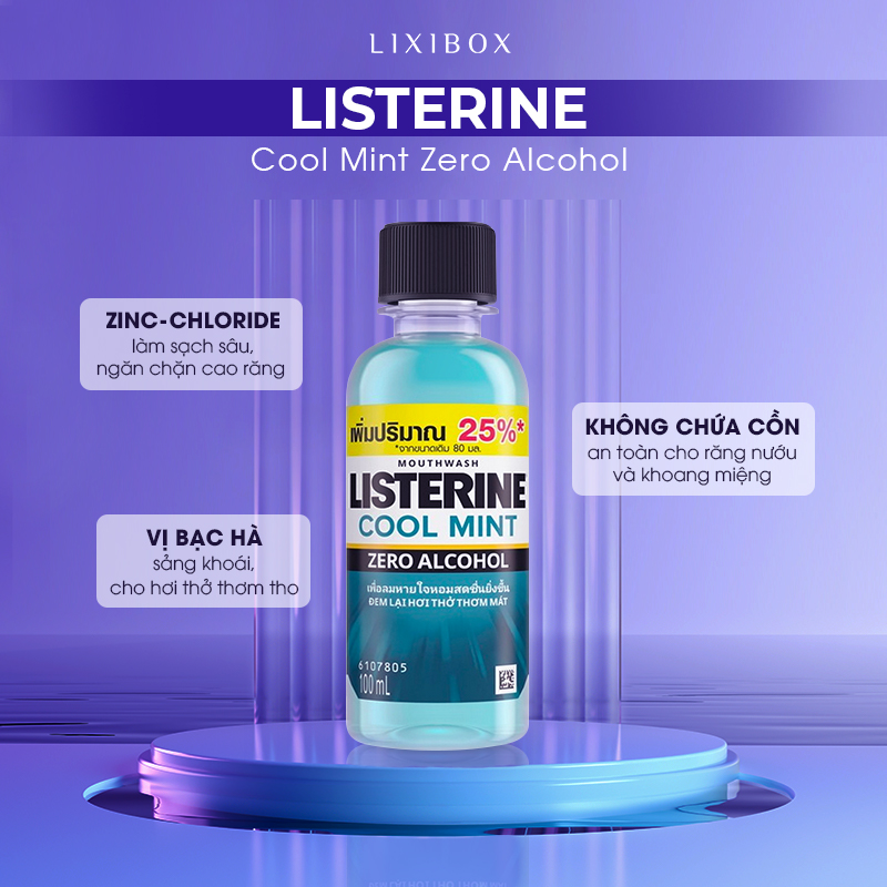 Listerine Cool Mint Zero Alcohol, hỗ trợ làm sạch sâu với Zinc-Chloride, an toàn cho răng niềng. Đây là sản phẩm chăm sóc răng miệng cần có cho team niềng răng, giúp loại bỏ mảng bám và mang lại hơi thở tươi mát.