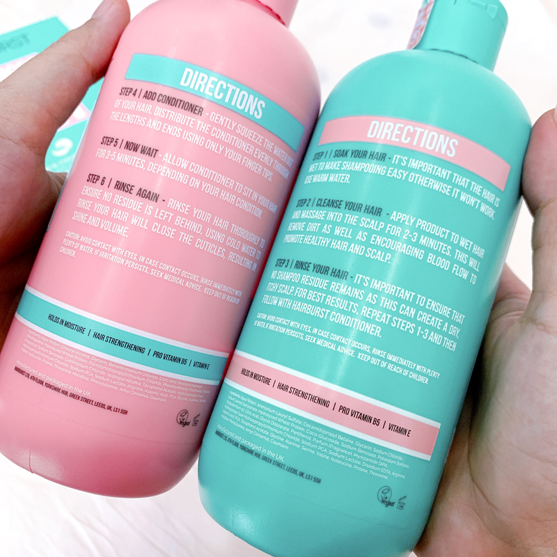 Hướng dẫn sử dụng bộ dầu gội và dầu xả Hairburst: các bước làm sạch và chăm sóc tóc hiệu quả, giúp giảm rụng tóc và kích thích mọc tóc, tăng cường độ ẩm và sức khỏe cho tóc.