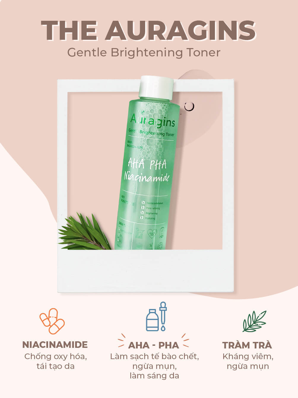 Toner làm sáng da Auragins với thành phần AHA, PHA, và Niacinamide giúp tái tạo làn da, chống oxy hóa, làm sạch tế bào chết, và cung cấp độ ẩm. Khám phá thời gian phát huy tác dụng của các sản phẩm skincare như vitamin C, serum cấp ẩm, và toner chứa AHA trong bài viết.
