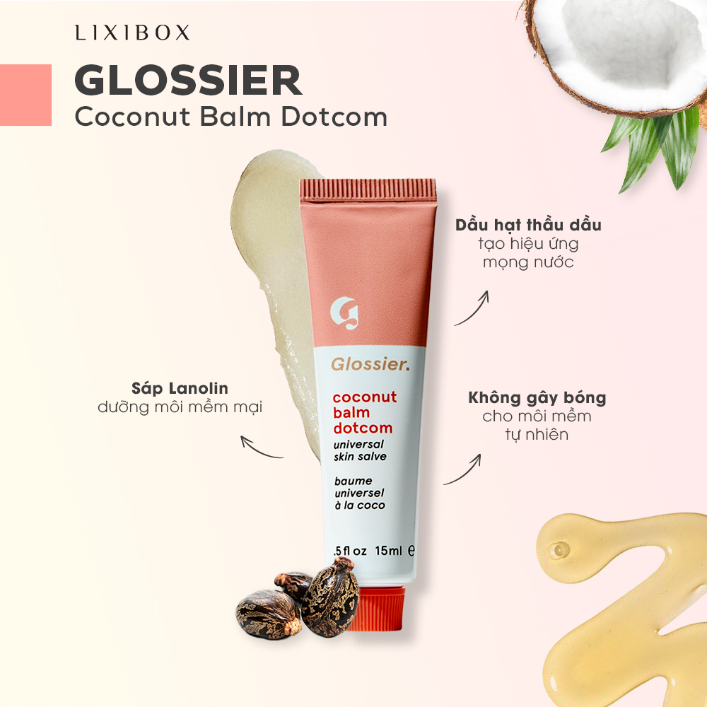 Sản phẩm Glossier Coconut Balm Dotcom mang lại hiệu quả dưỡng môi vượt trội. Với thành phần thiên nhiên, son dưỡng giúp môi căng bóng, mịn màng, đồng thời cải thiện tình trạng môi bong tróc và thâm sạm. Lựa chọn hoàn hảo cho những cô nàng yêu thích son dưỡng tốt nhất.