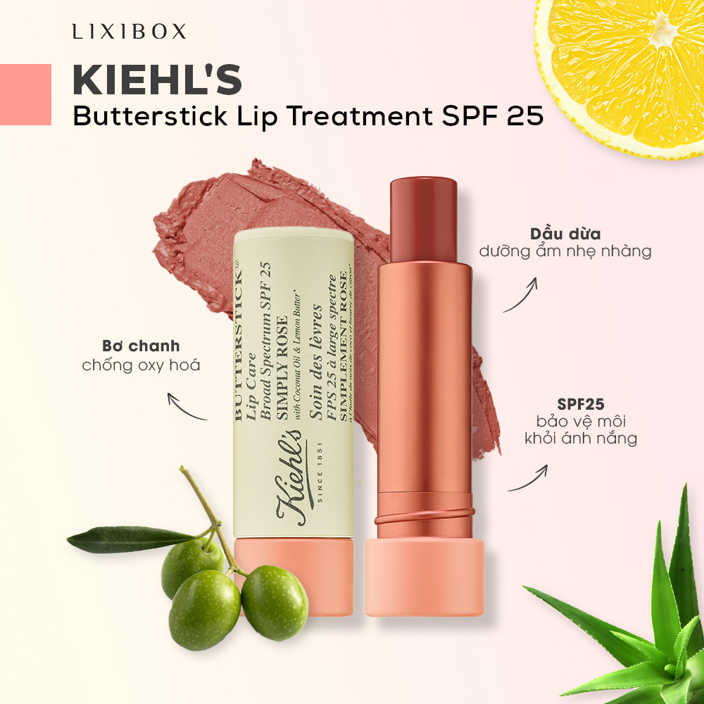 Son dưỡng Kiehl's Butterstick Lip Treatment SPF 25 với thành phần tự nhiên giúp bảo vệ môi khỏi ánh nắng, dưỡng ẩm nhẹ nhàng, mang lại đôi môi hồng hào và căng bóng, là lựa chọn hoàn hảo cho những nàng yêu thích son dưỡng.