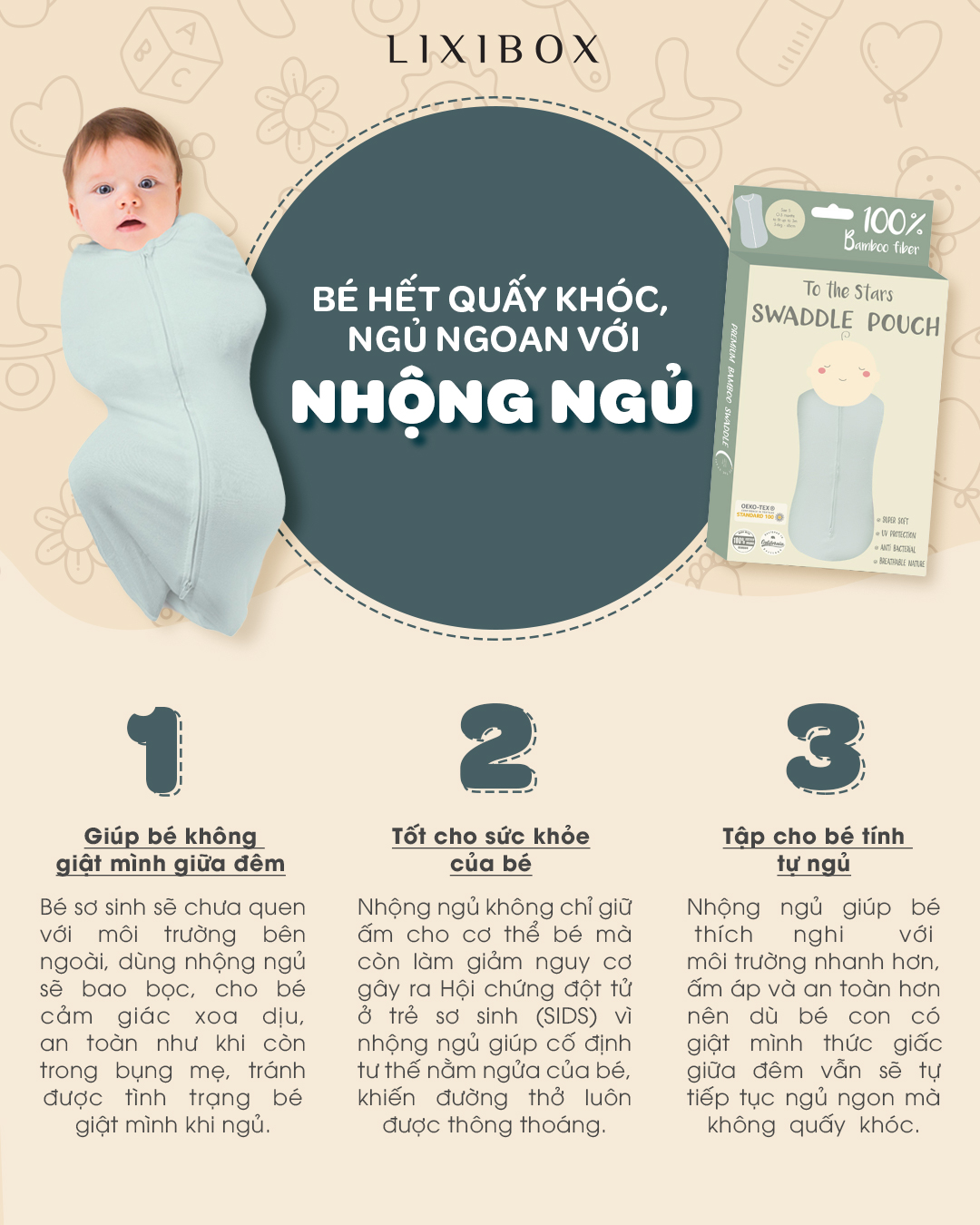 Bài viết giới thiệu 3 lợi ích của việc cho bé ngủ nhộng, giúp bé không giật mình, cải thiện sức khỏe và phát triển thói quen tự ngủ. Mẹ bỉm sẽ hiểu rõ hơn về nhộng ngủ và lý do ngày càng nhiều mẹ lựa chọn cho con.