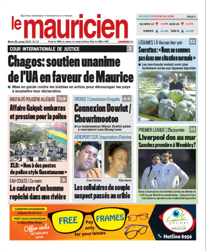 Le Mauricien du 30 Janvier 2018 Le Mauricien