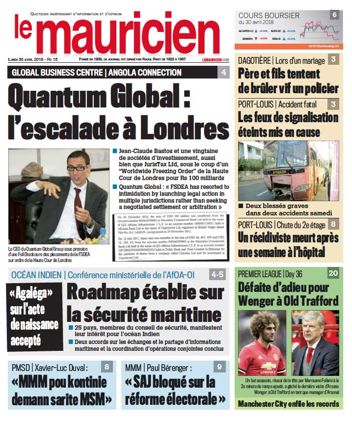 Le Mauricien du 30 Avril Le Mauricien