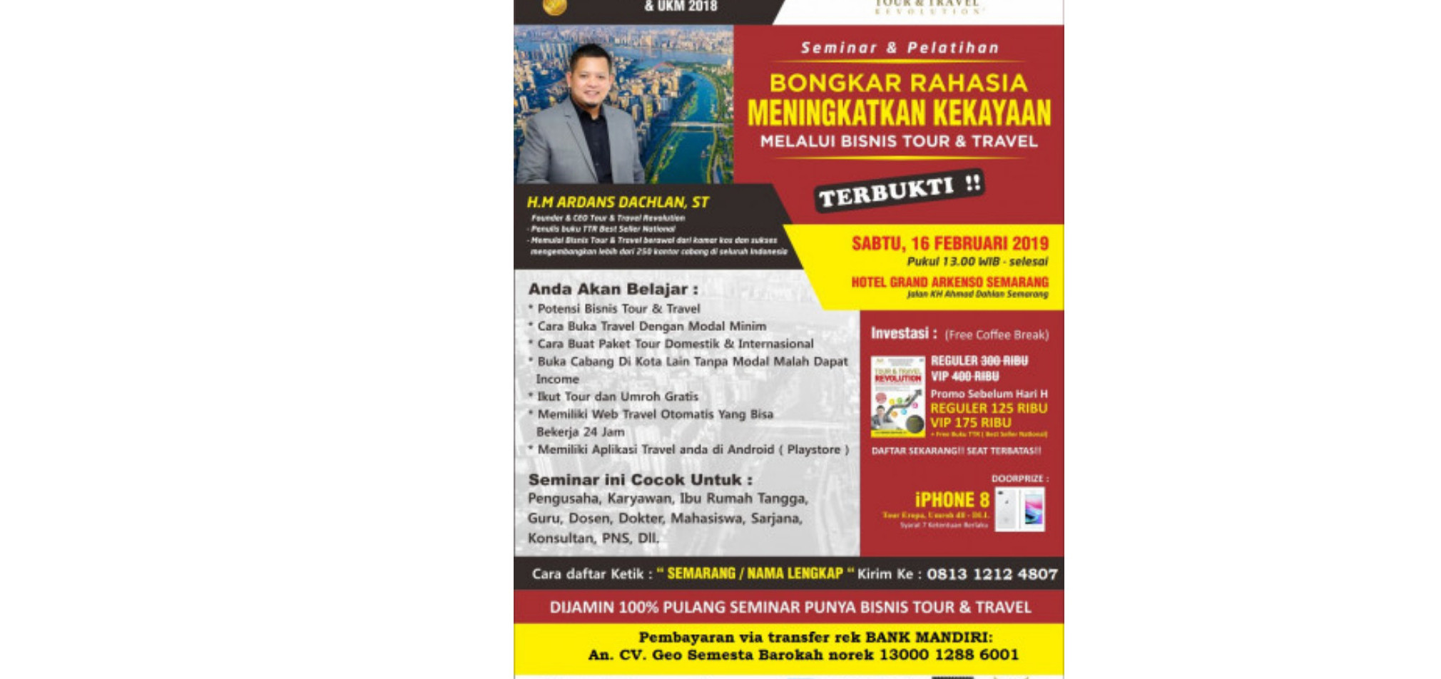 Jual Tiket Seminar Peluang Usaha Buka Bisnis Tour Travel Di