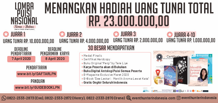 Jual Tiket Lomba Puisi Nasional 2020 tema Bebas ( tidak