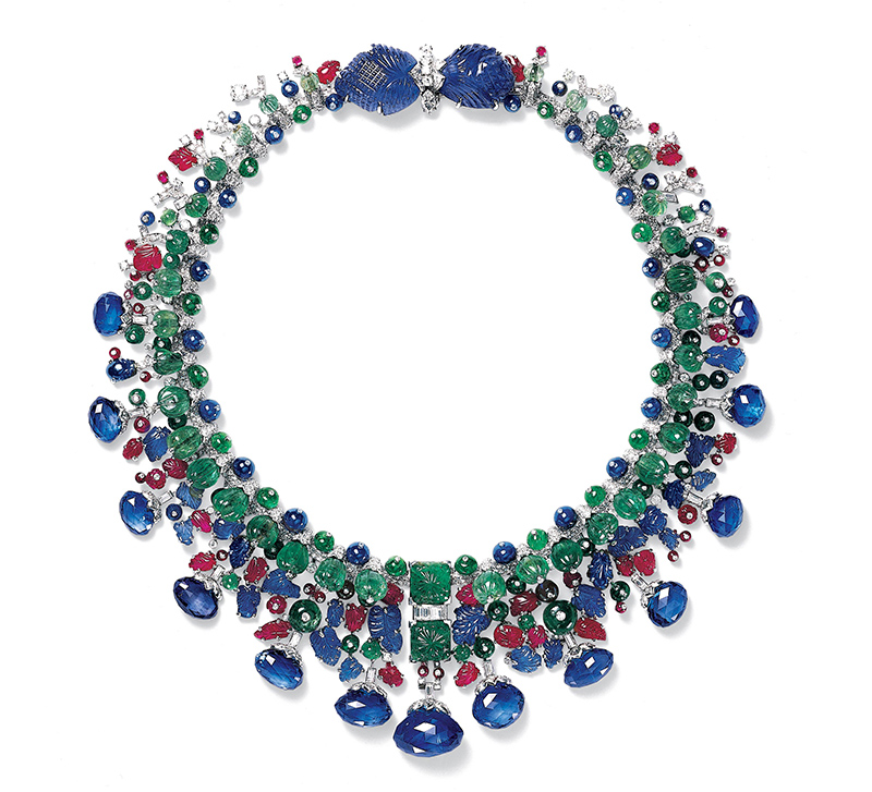 1963 Tutti Frutti platinum and white gold necklace with sapphires, emeralds, rubies and diamonds.