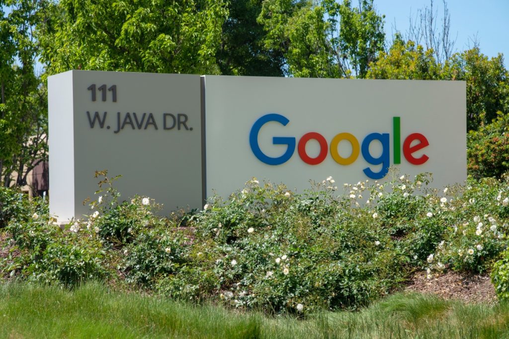 A Google logo outside one of Google's buildings.