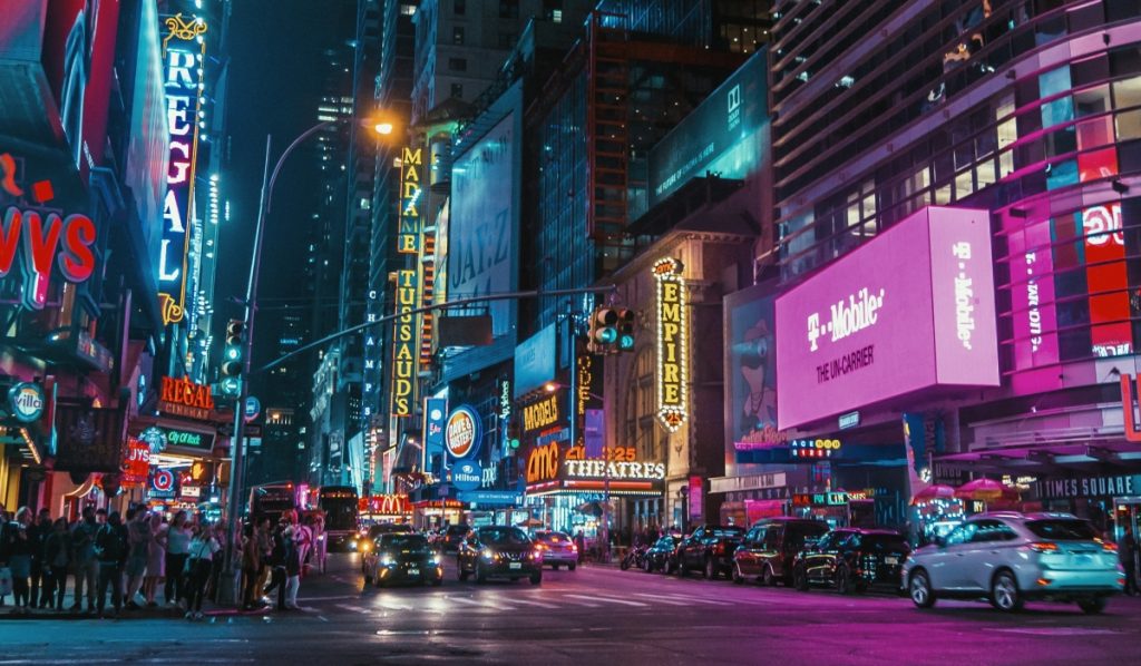 Entities image using brands - Image of a New York Street with a lot of brand advertising.