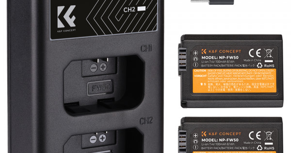 K&F Concept NP-F550 Batterie LED Chargeur Kit 2600mAh Compatible Sony NP-F550 F570 F750 F770 F930 F950 F960 F970 Pour Lampes LED Moniteur Caméra