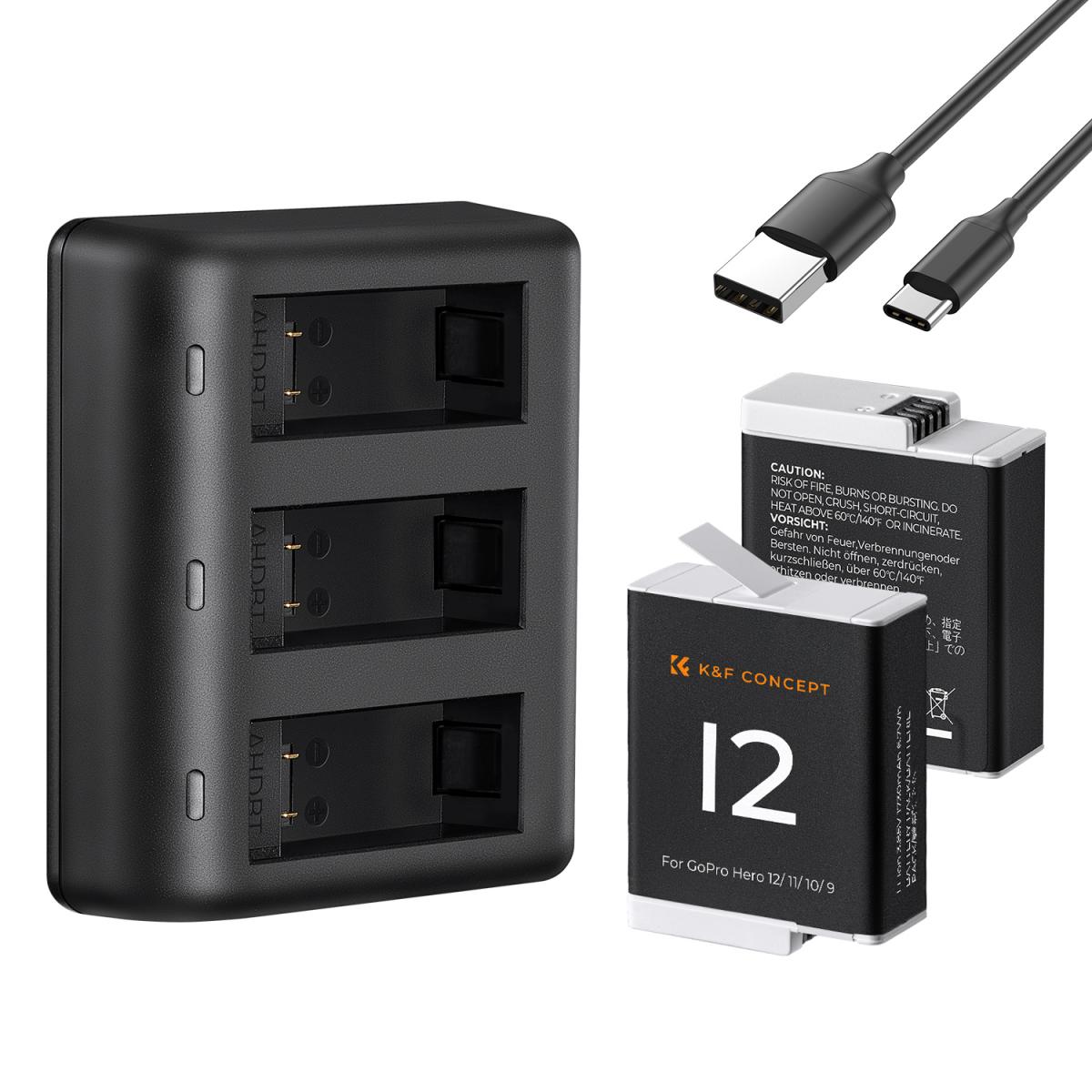 3-Pack 1500mAh Replacement Batteries & LCD Charger For GoPro Hero 5/6/7 Black & Hero 2018 - Type-C USB, Fully Compatible