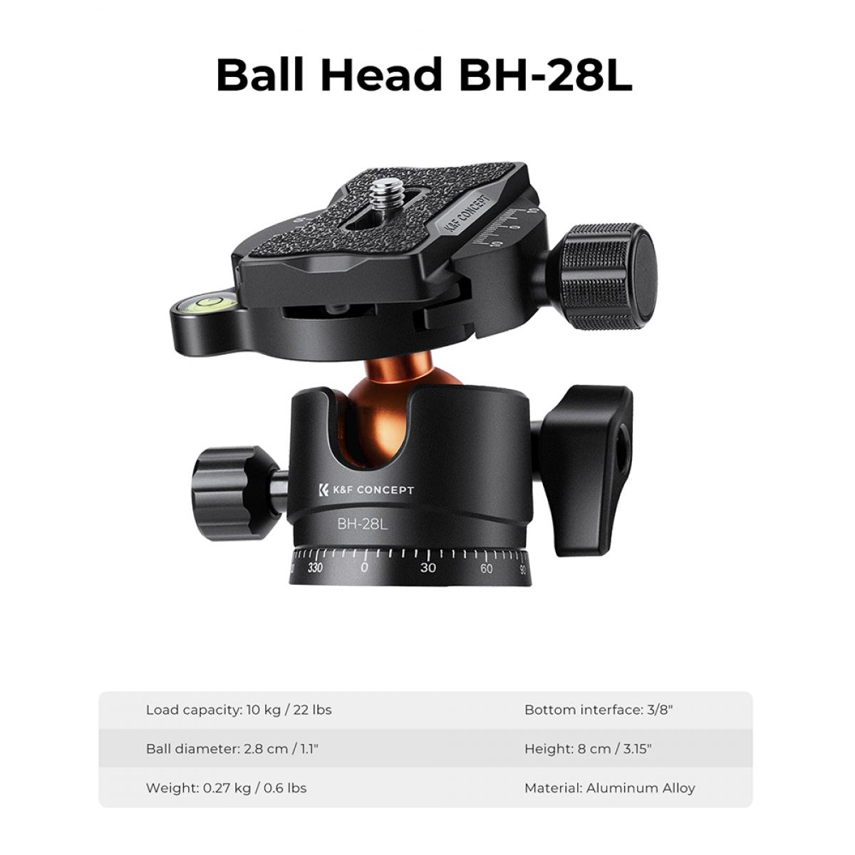 K&F Concept A234A1+BH-28L Aluminum Tripod KF09.099V1