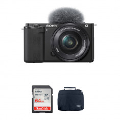 Sony ZV-E10 Mirrorless Camera With 16-50mm Lens, SanDisk 64GB Ultra Memory Card, Shoulder Bag