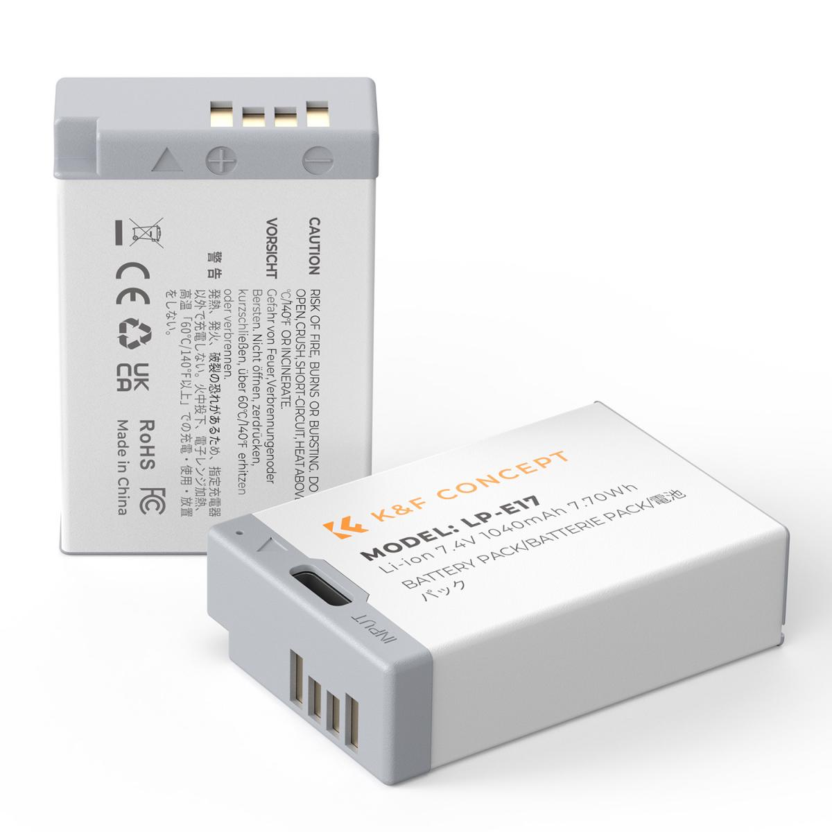 K&F Concept 2-Pack LP-E17 Battery with USB C Fast Charging for Canon