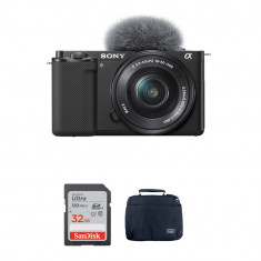 Sony ZV-E10 Mirrorless Camera With 16-50mm Lens, SanDisk 32GB Ultra Memory Card, Shoulder Bag
