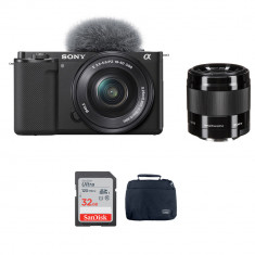 Sony ZV-E10 Mirrorless Camera With 16-50mm Lens, 50mm f/1.8 OSS Lens, SanDisk 32GB Ultra Memory Card & Shoulder Bag