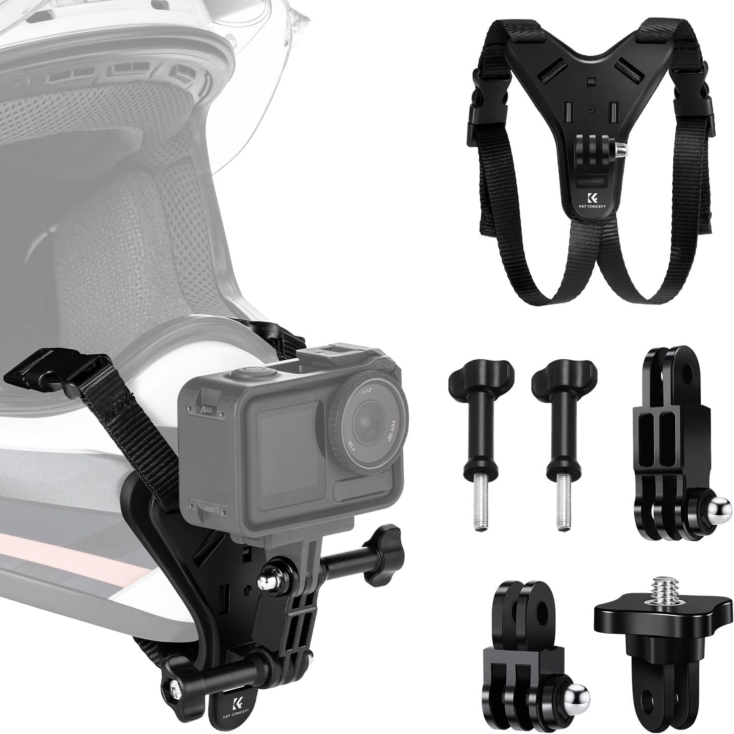 K&F Concept Action Camera Motorcycle Helmet Chin Strap Mount, Helmet Holder Mounting Attachment for GoPro Hero,DJI Osmo Actionand More Action Cameras