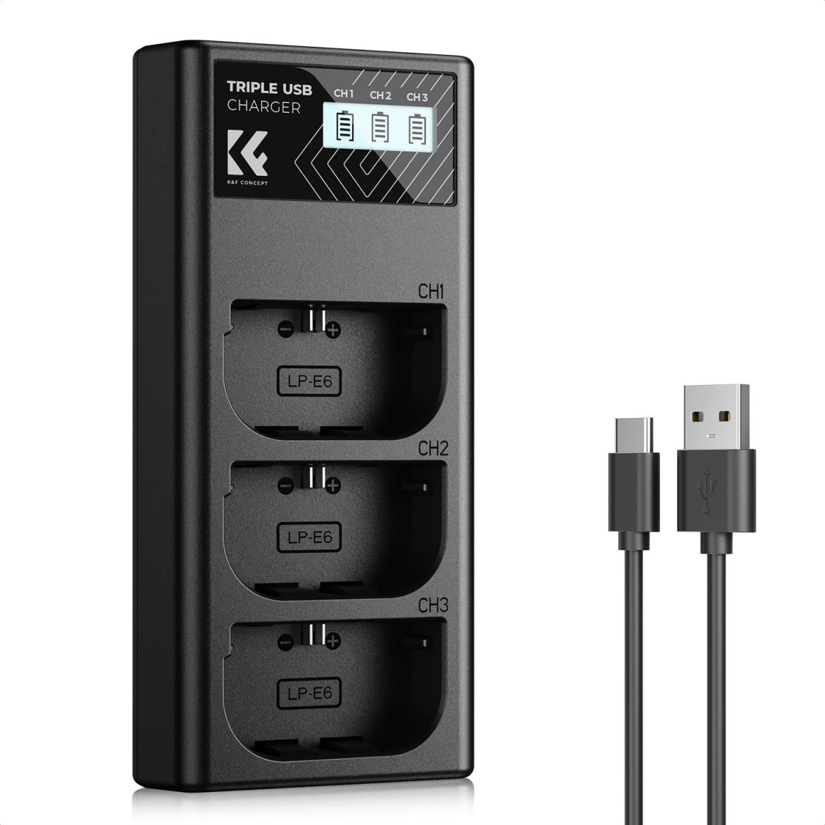 K&F Concept LP-E6NH 3-Slot Charger LP-E6 LP-E6N Battery Charger KF28.0062