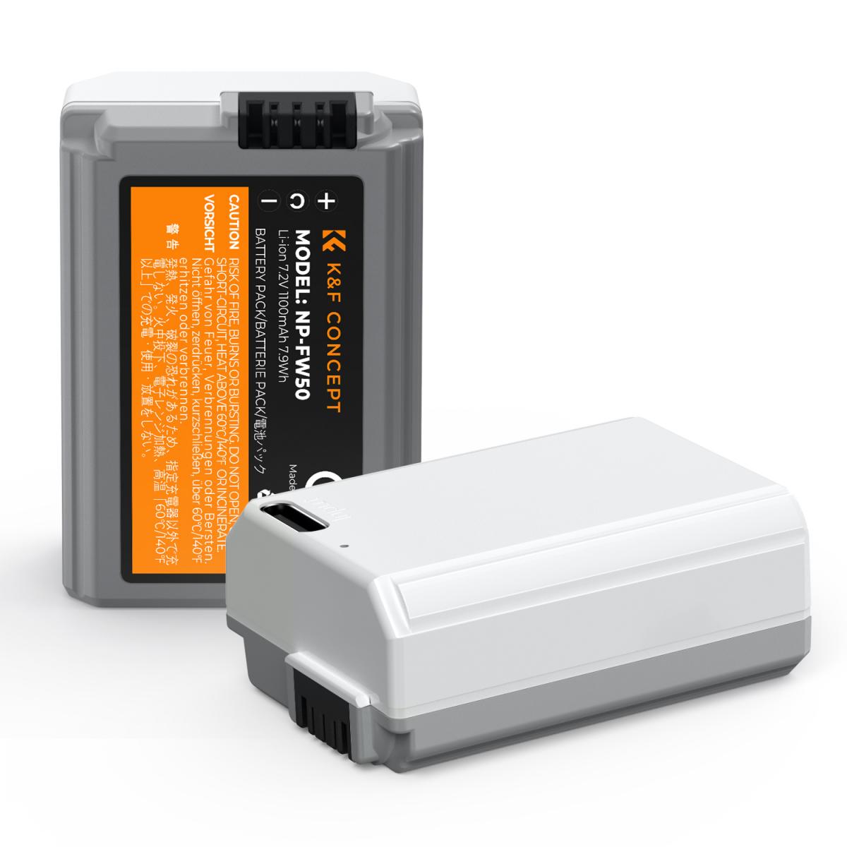 K&F 2 Pack NP-FW50 Battery with Type-C Fast Charging KF28.0026S1
