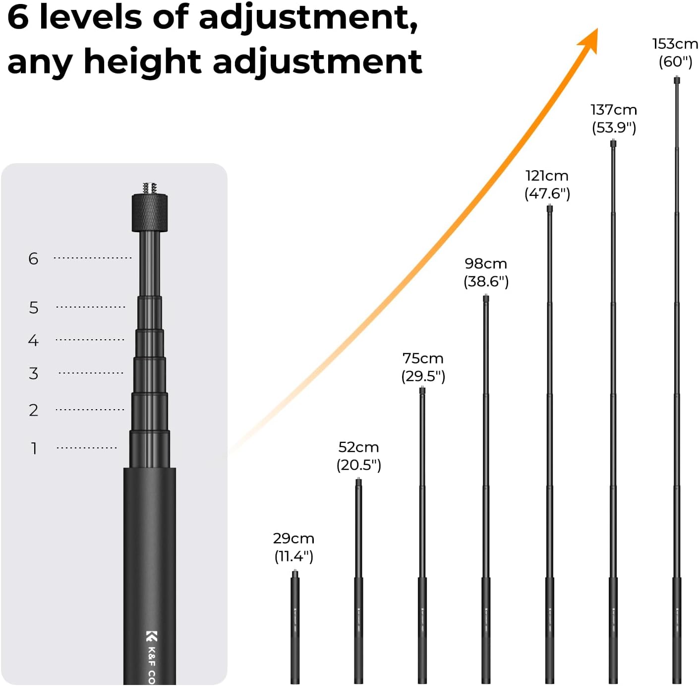 K&F Concept 60 inch Invisible Selfie Stick compatible - KF09.132