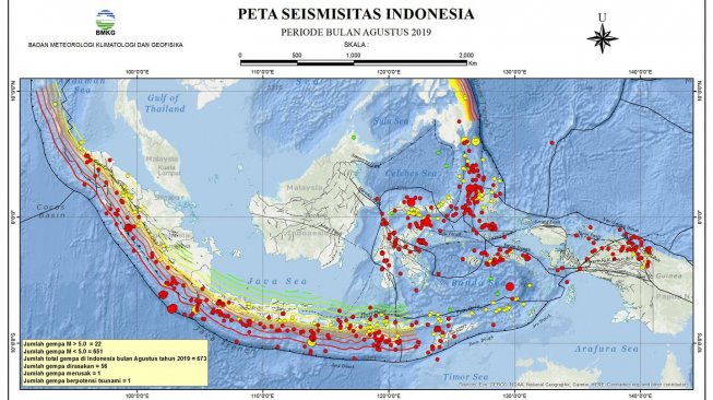 Ilustrasi peta titik gempa di Indonesia. [Facebook/Daryono BMKG]