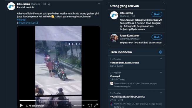Aksi pria bagi-bagi masker di Boyolali. (twitter/@Jateng_twit)