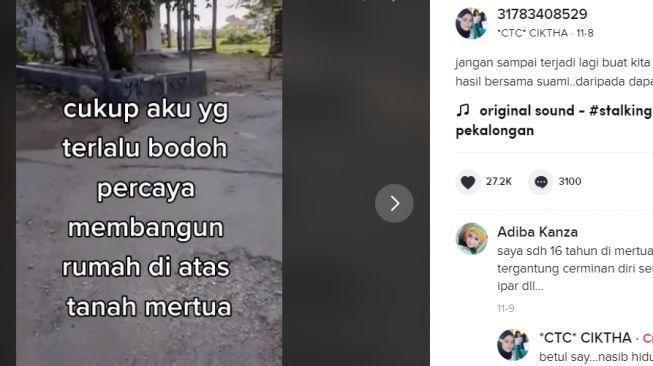 Kisah perempuan membangun rumah di tanah mertua. (TikTok)