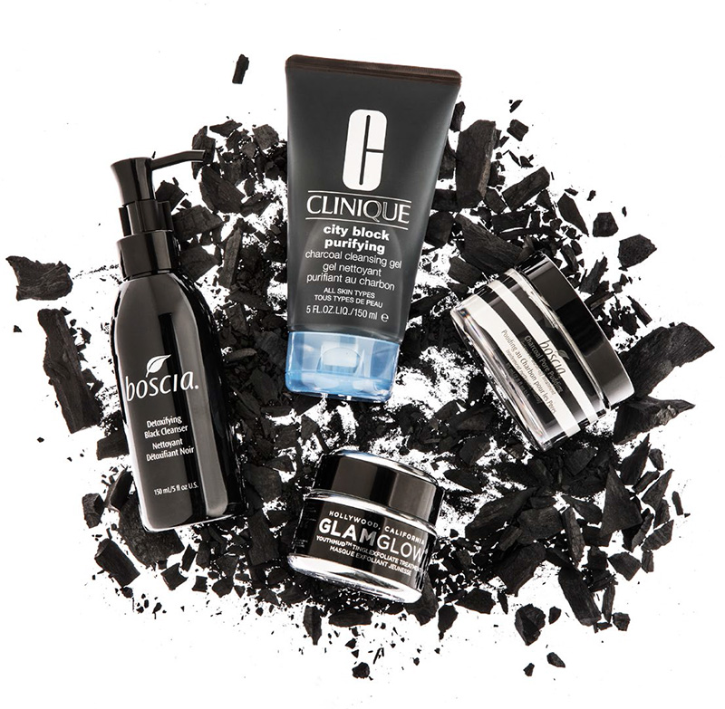 Featured: Boscia Detoxifying Black Cleanser, Charcoal Pore Pudding Intensive Wash-Off Treatment; Clinique City Block Purifying Charcoal Cleansing Gel; Glamglow Youthmud Tinglexfoliate Treatment