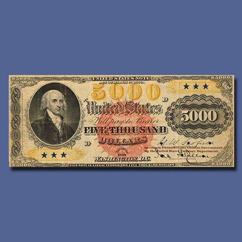 One-and-Only-1878-$5,000-Legal-Tender-Specimen-Note-to-be-Auctioned