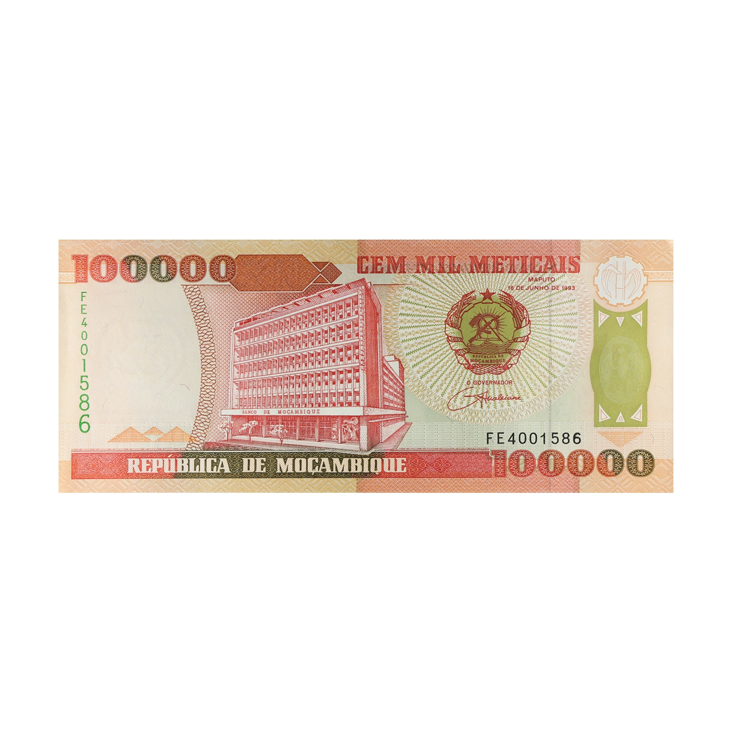 Mozambique Currency Note 100000 Meticais
