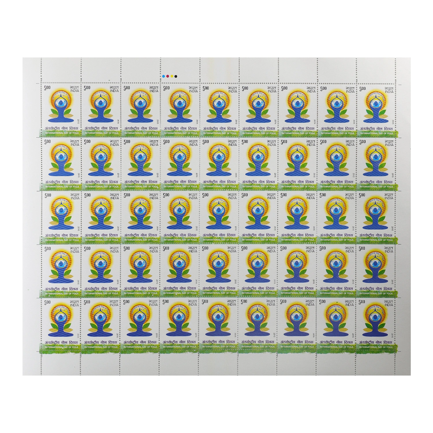 International Day Of Yoga Full Stamp Sheet 5Rs - 2015