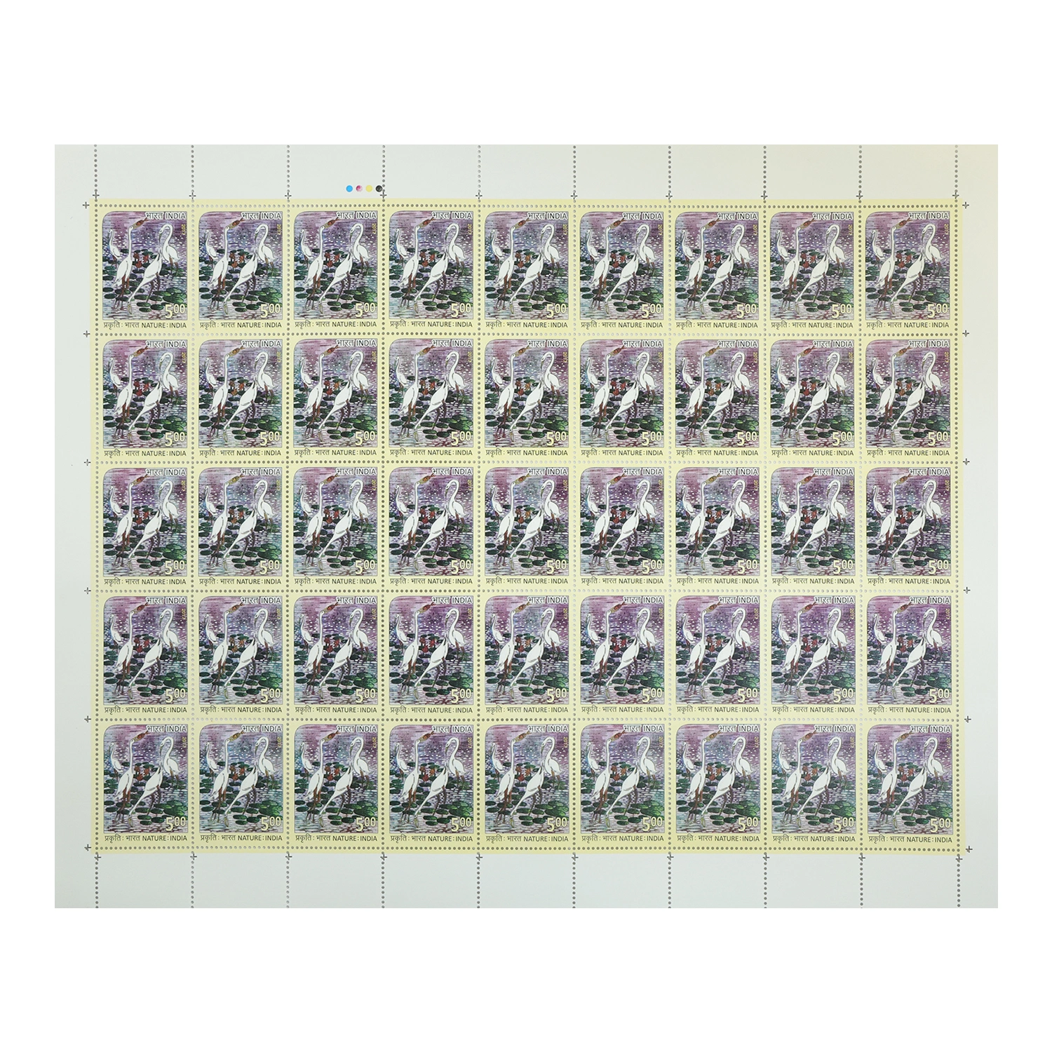 Nature -India  Crane Full Stamp Sheet 5Rs - 2017