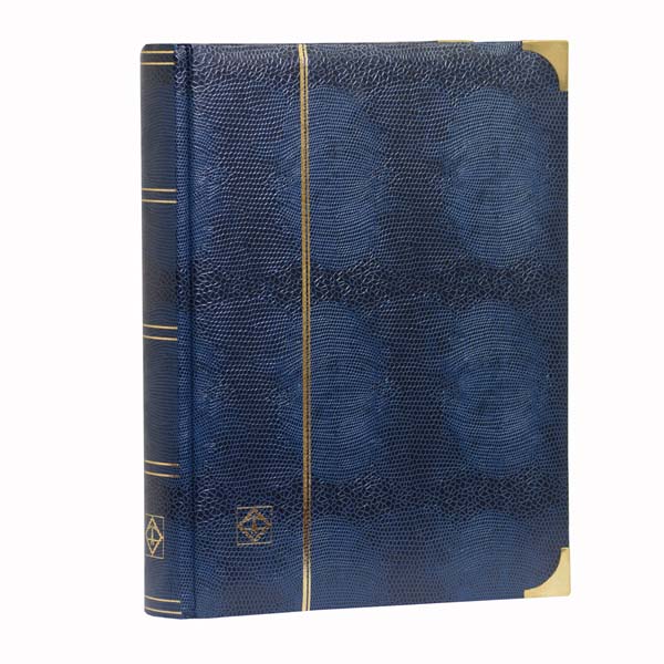 Lighthouse Deluxe Stamp Stockbook A4 - 64 Black Pages - Padded Cover - Crocodile Leather Look - Blue