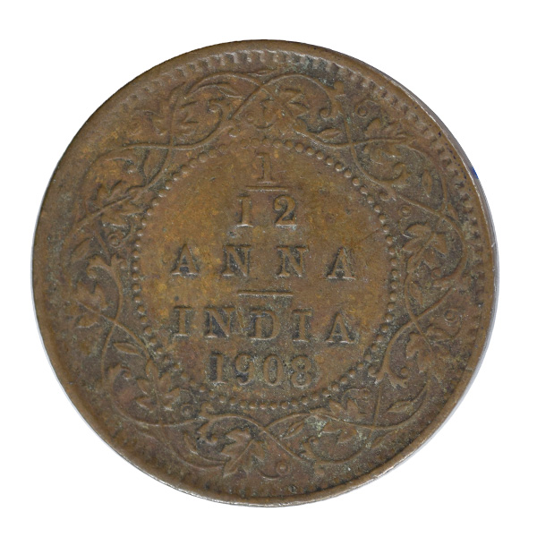 British india King edward VII - 1/12 Anna Coin 1908 calcutta