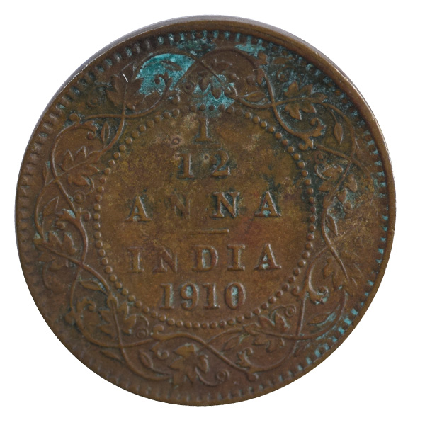 British india King edward VII - 1/12 Anna Coin 1910 calcutta