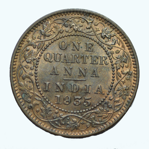 British India King George V Quarter Anna Coin 1935 Calcutta