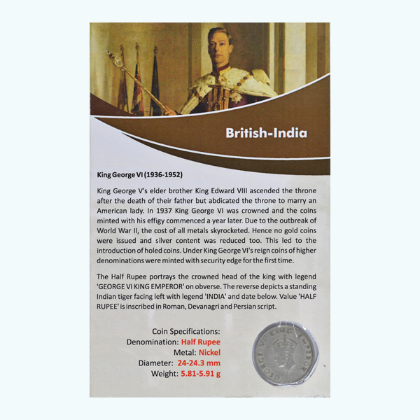 British India King George VI Half Rupee Coin 1947 Mumbai British India King George VI Half Rupee Coin 1947 Mumbai