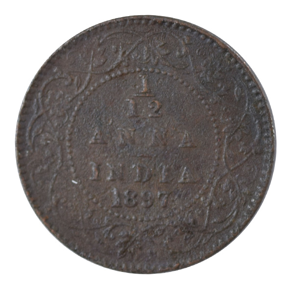 British India Victoria Empress - 1/12 Anna Coin 1897 calcutta